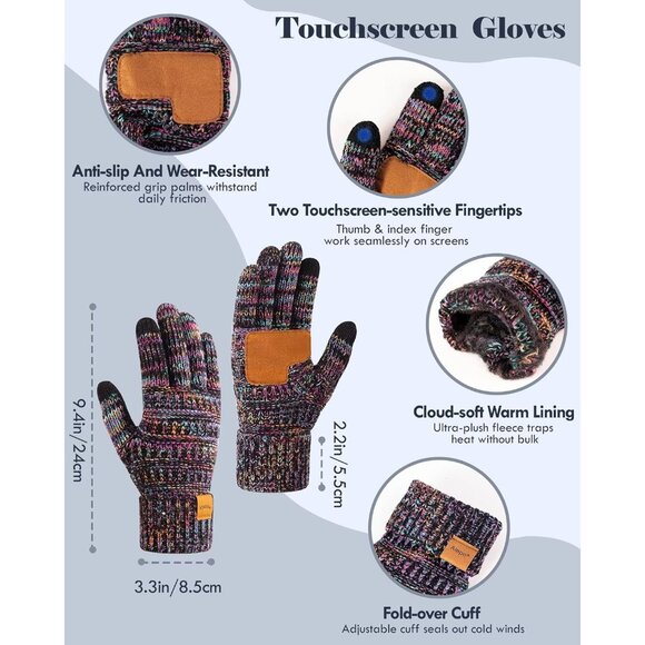 Women Winter Hat Scarf Gloves Set Acrylic Cozy Beanie Touchscreen Stay Warm - Picture 4 of 7